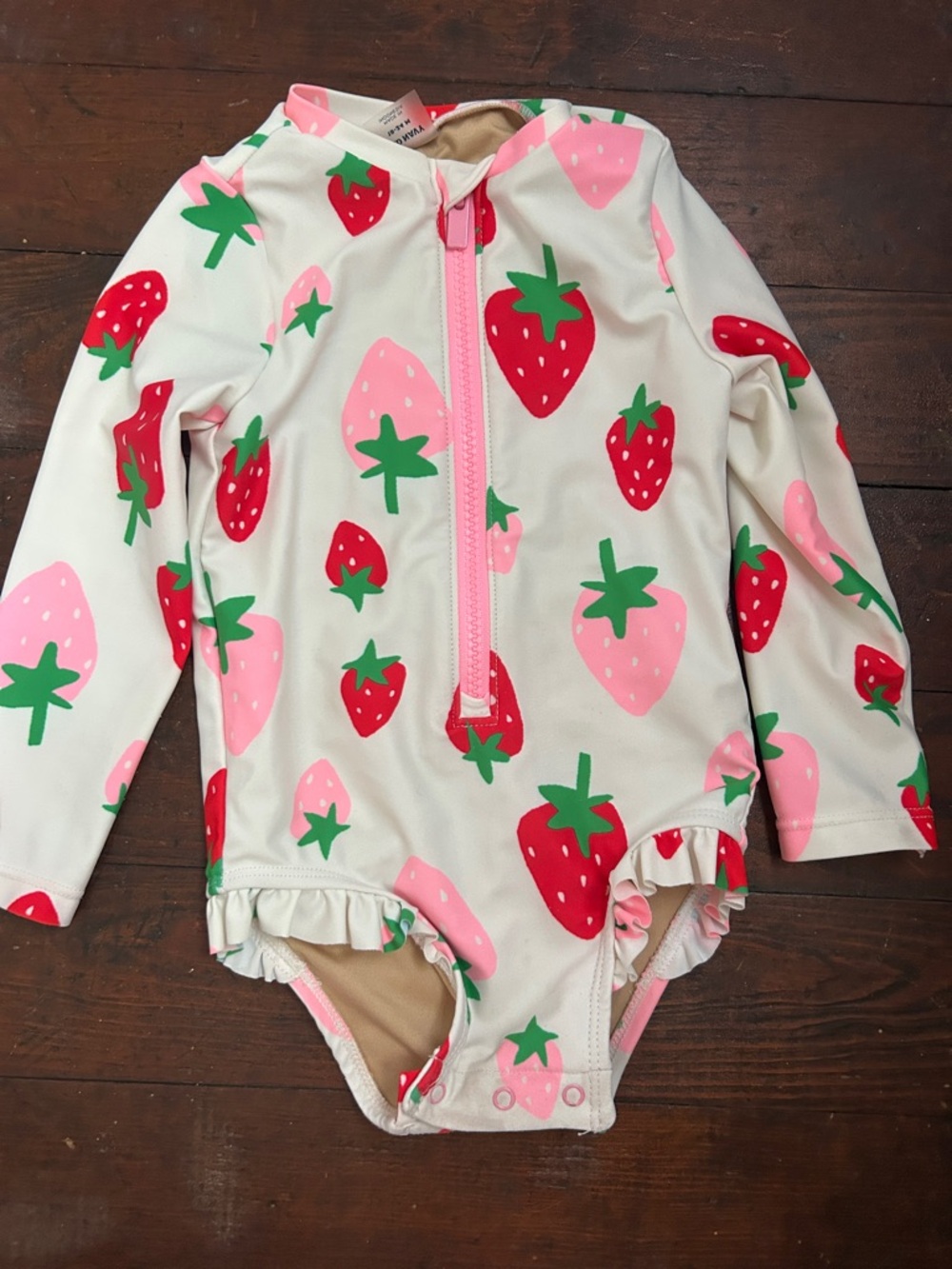 Old Navy White Pink Red Strawberry Zip Rash Guard